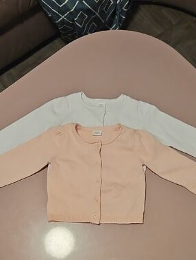 Girls' Pink and White Long-Sleeve Cardigan Set